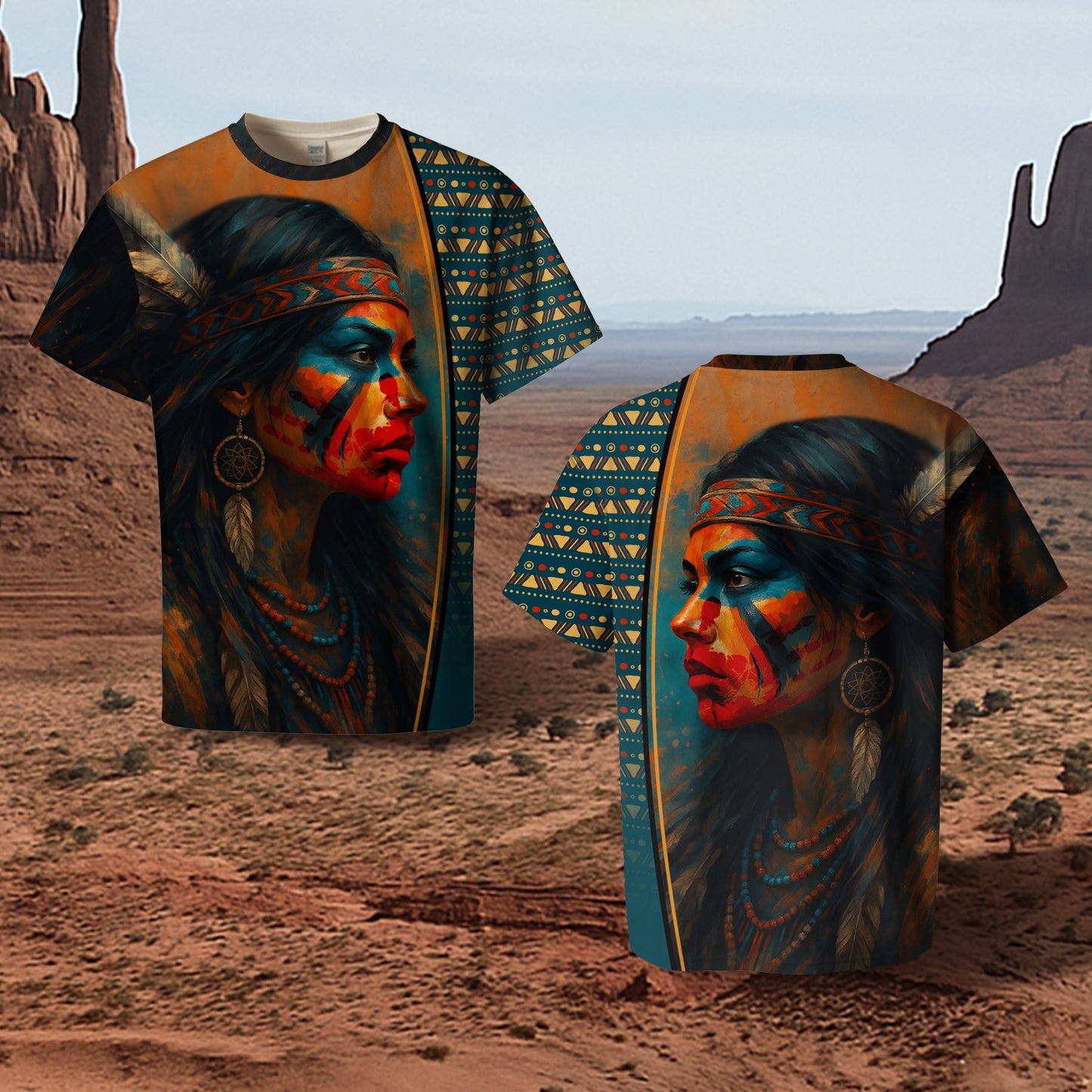 3D T-Shirt " Tribal Feather – Bold Red & Geometric Patterns & MMIW"