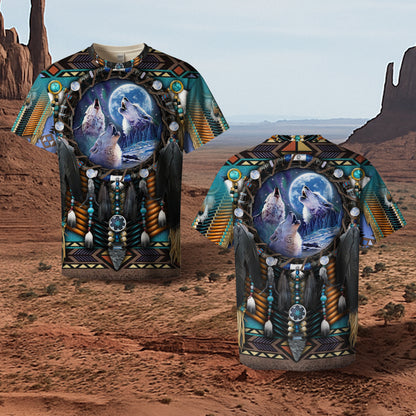 3D T-Shirt  "Native American Wolf Moon – Tribal Dreamcatcher Spirit"