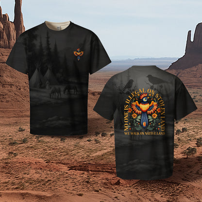 3D T-Shirt  "NO ONE IS ILLEGAL ON STOLEN LAND. WE WALK ON NATIVE LAND"
