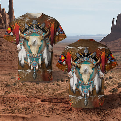3D T-Shirt "Native American Bison Skull – Tribal Spirit & Heritage Design"