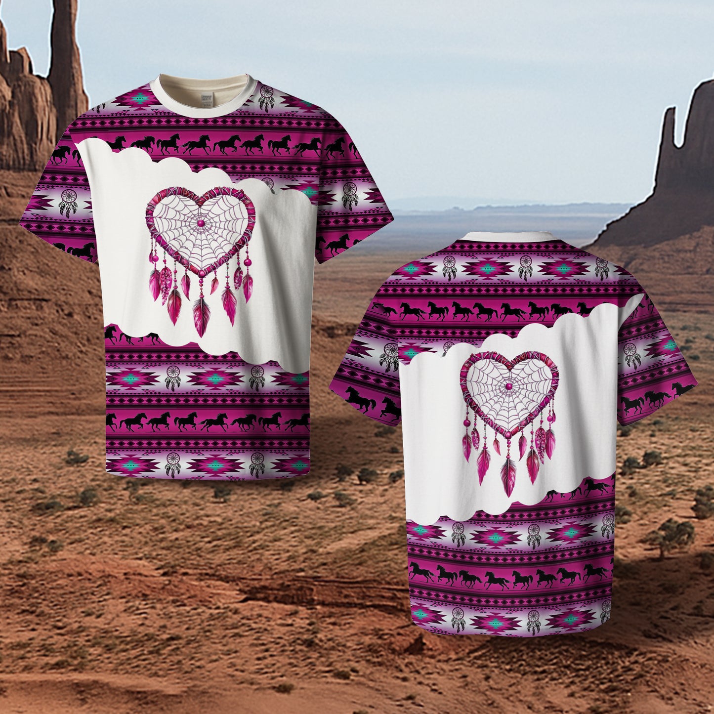 3D T-Shirt " Dreamcatcher Tribal Horse, Feather & Boho Pattern