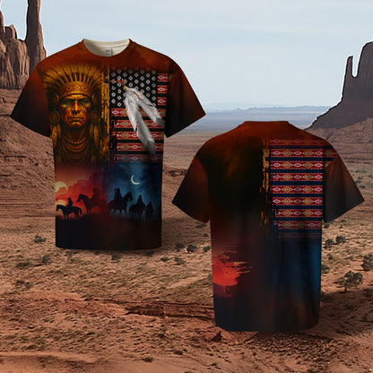 3D T-Shirt  "Native Heritage – The Chief Spirit in Red & Blue, Symbol of Freedom and Pride"