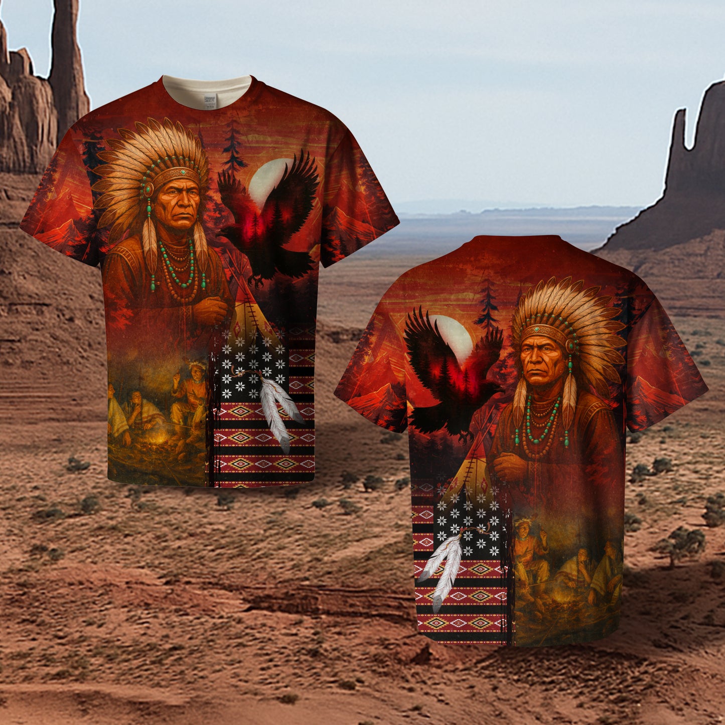 3D T-Shirt  "Echoes of the Ancestors – The Chief Spirit , Honoring Native Roots"