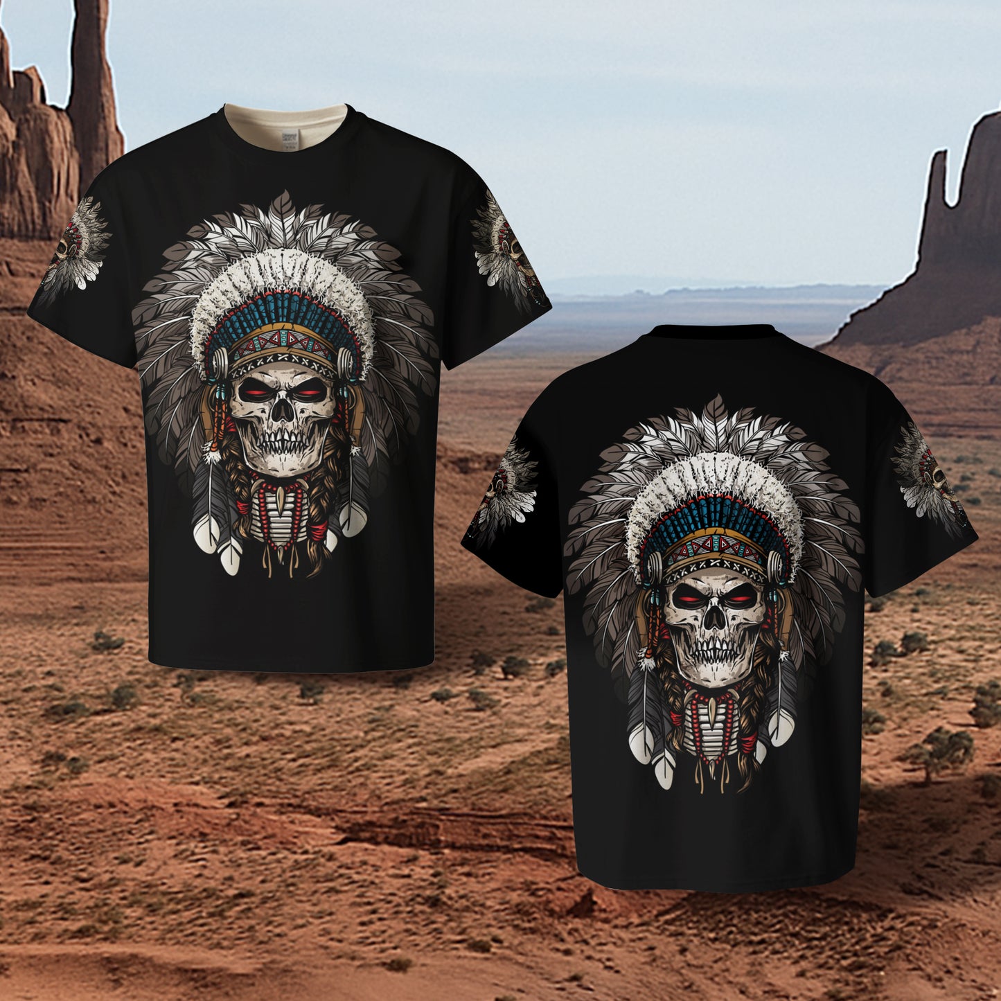3D T-Shirt " Warrior Skull – Tribal Chief Headdress Edition