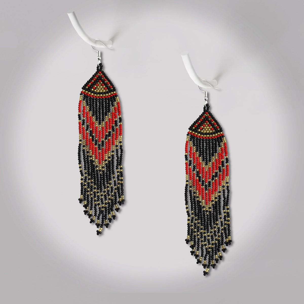 Red Black Long Beaded Handmade Earrings For Women