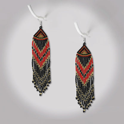 Red Black Long Beaded Handmade Earrings For Women