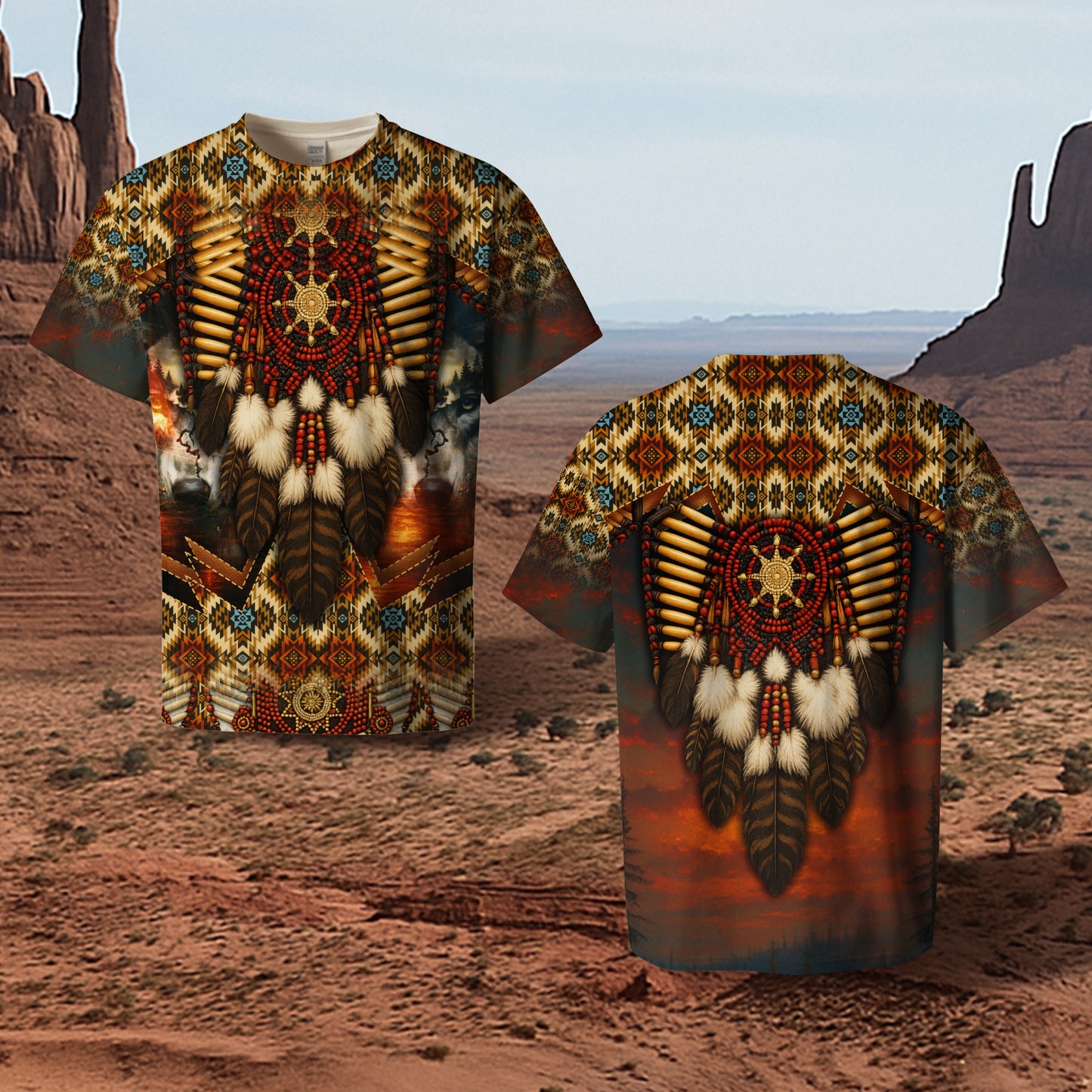 3D T-Shirt " Native Spirit Guardian – Sacred Bead & Feather Warrior"