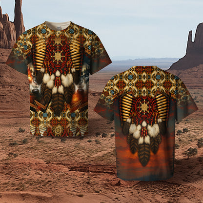 3D T-Shirt " Native Spirit Guardian – Sacred Bead & Feather Warrior"