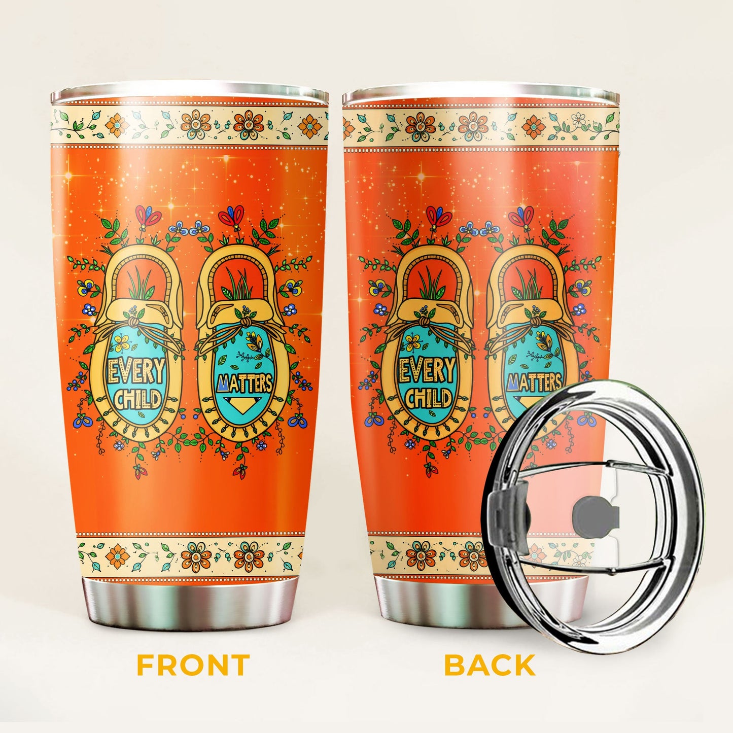Every Child Matters Moccasins - Native American Tumbler Stainless Steel Drinking Cup