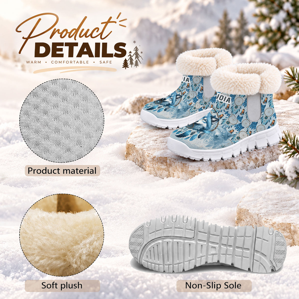 Personalized Snow Boots - Wolf Dreamcatcher Tribal Spirit & Personalized Native Gift