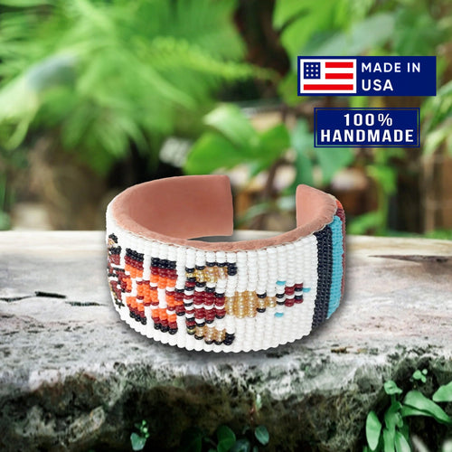 White Red Turtle Hard Cuff Beaded Handmade Bracelet