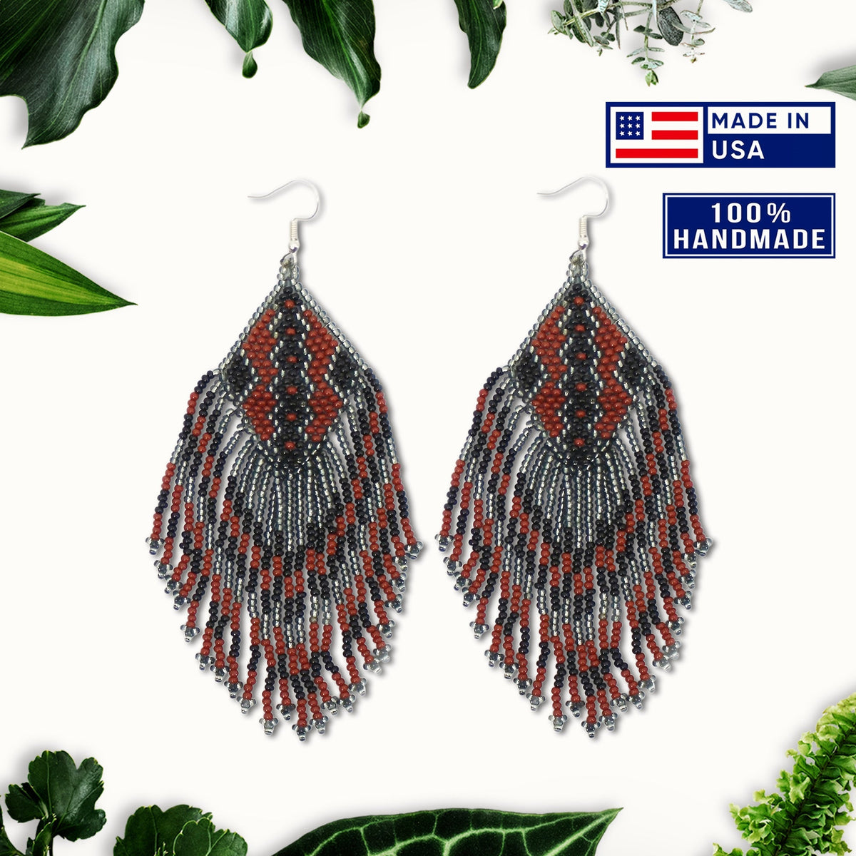 Brown Grey Beaded Handmade Earrings For Women