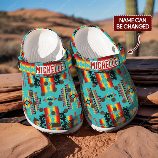 Custom Name Colorful Aztec Pattern Clogs – Vibrant Native Style, Unique Gift for Family