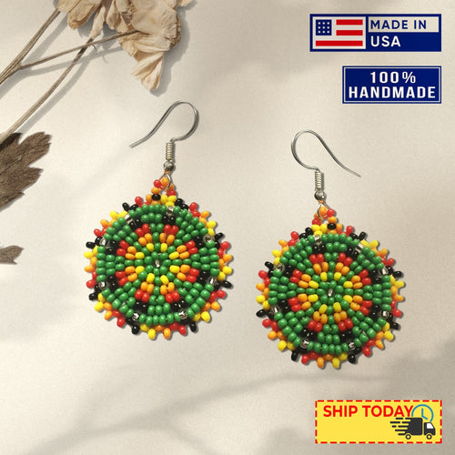 Cute Round Green Beaded Handmade Earrings For Women