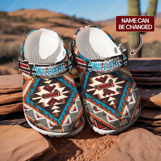 Custom Name Tribal Aztec Pattern Clogs – Native Geometric Style, Unique Gift for Family