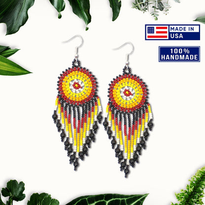 Black Medallion Beaded Handmade Earrings For Women