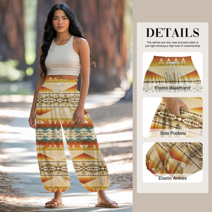 Boho Harem Pants – Beige with Tribal Aztec Print