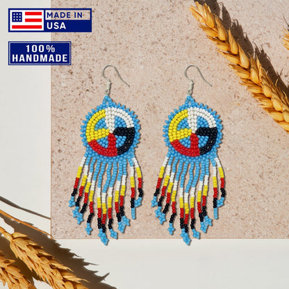 Turquoise Blue Fringe Earrings Beaded Handmade Earrings For Women