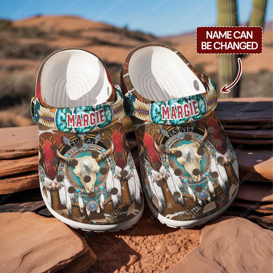 Custom Name Buffalo Skull & Dreamcatcher Clogs – Native Western Spirit Style