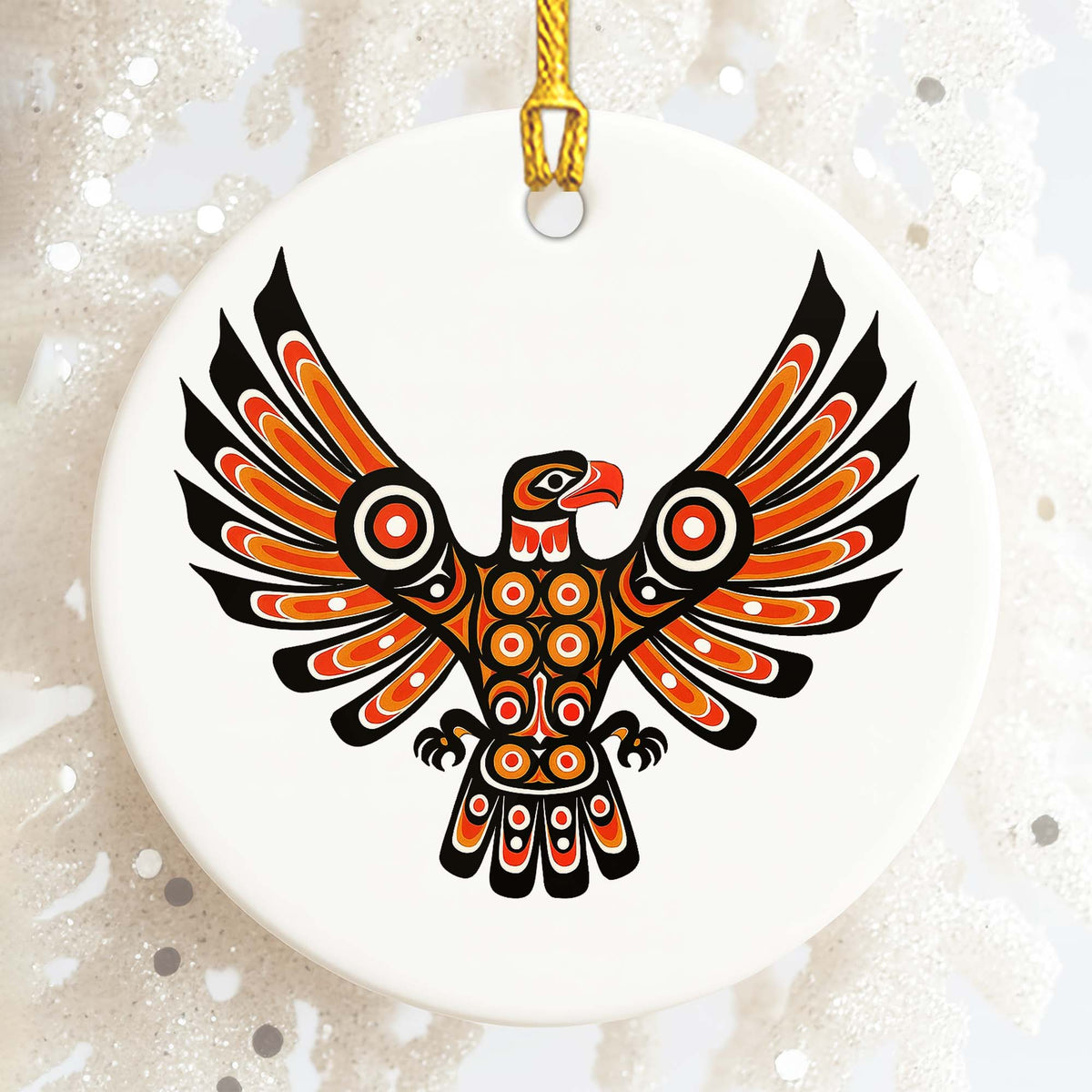 Pacific Eagle Ceramic Ornament - Indigenous Tribal Art for Holiday Decor