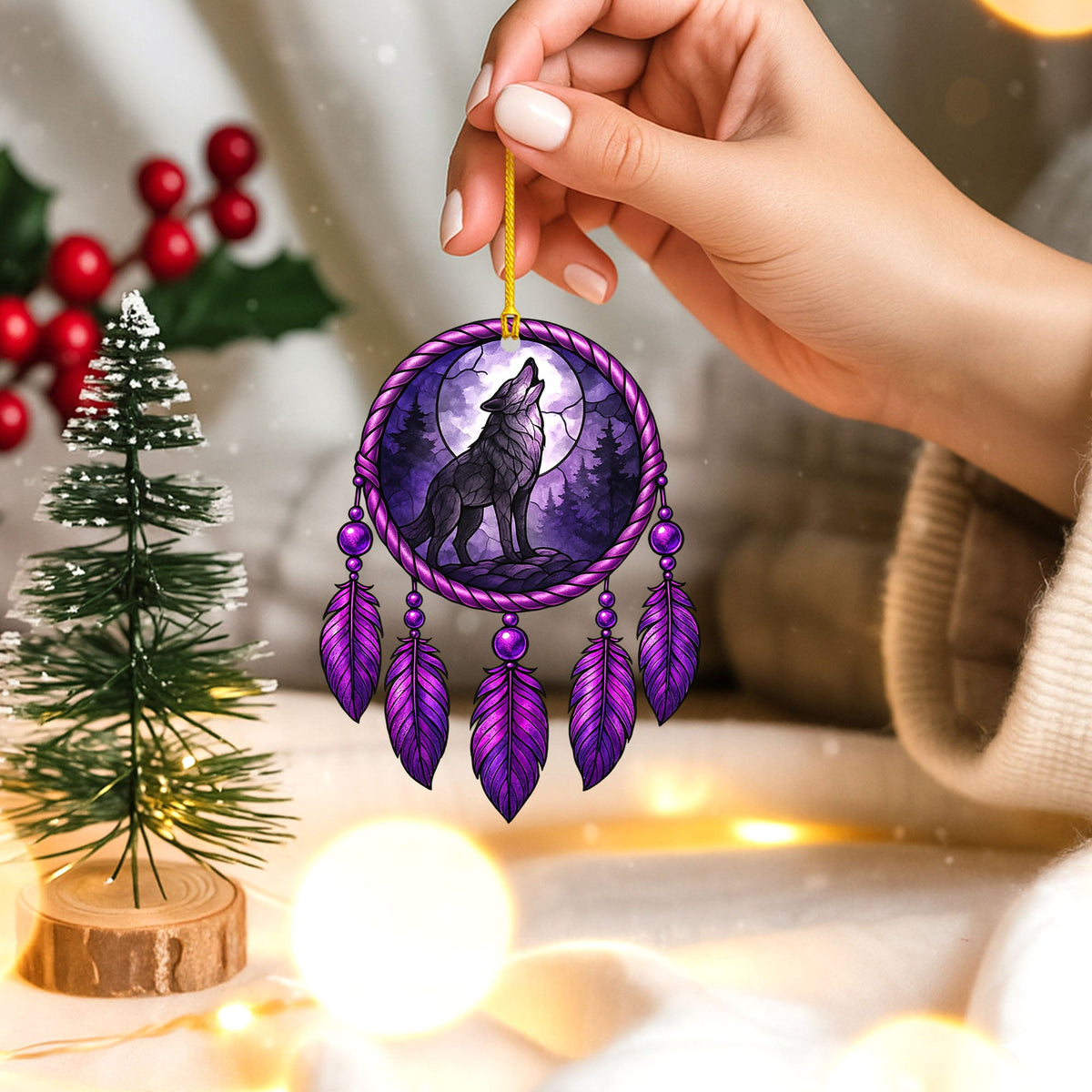 Wolf Dreamcatcher - Purple Moon Forest - Unique Christmas Gift Decor Flat Acrylic