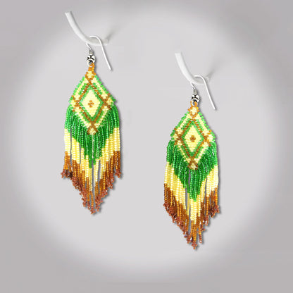 Green Seed Bead Pattern Beaded Handmade Earrings For Women