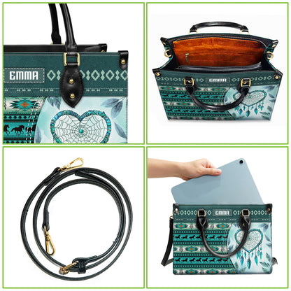 Personalized Leather Handbag for Women - Design Patterns Boho Dreamcatcher Spirit - Teal