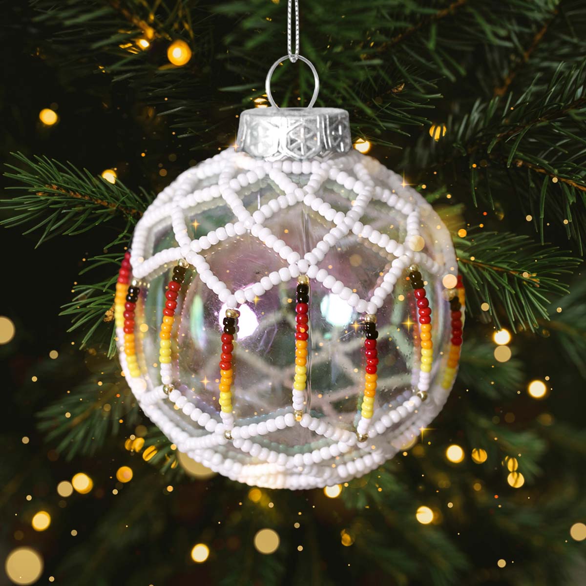 White Beaded Handmade Ornament Holiday Decor Gifts