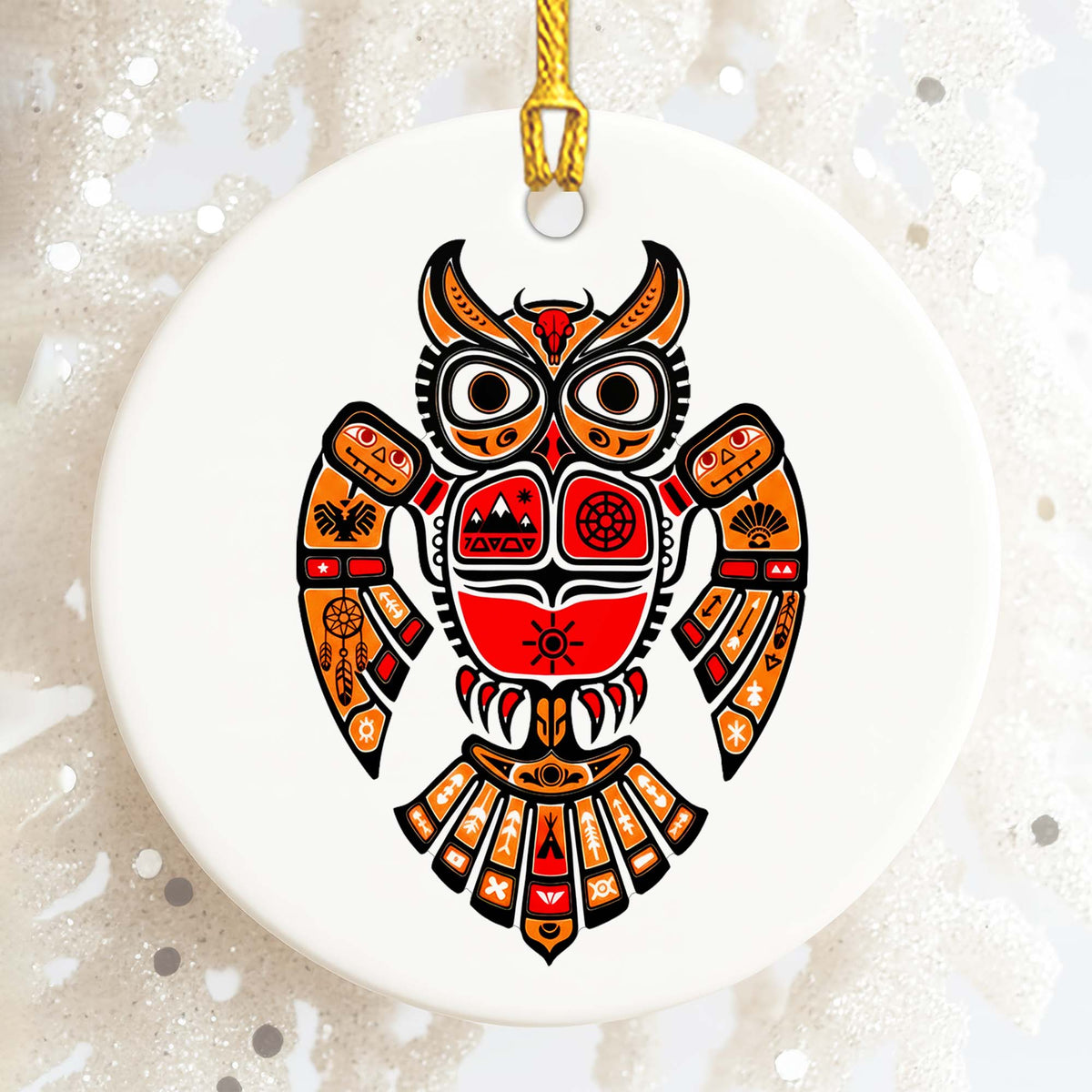 Native American Owl Ceramic Ornament - Sacred Wisdom for Holiday Decor