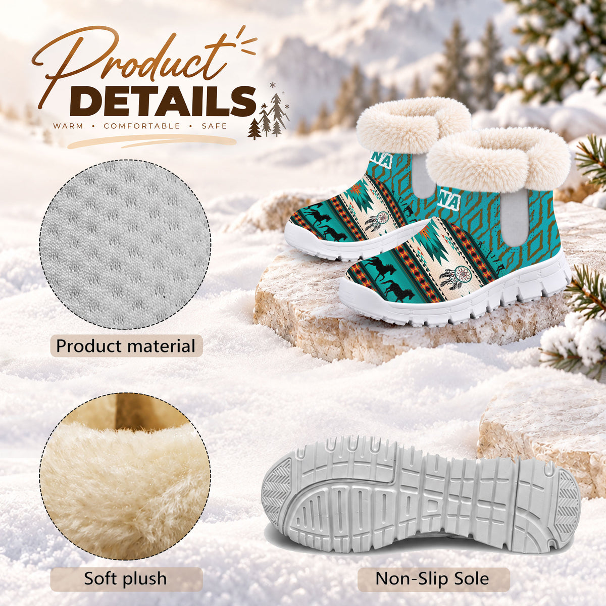 Personalized Snow Boots - Native Horse Pattern Dreamcatcher & Tribal Design, Family Gift