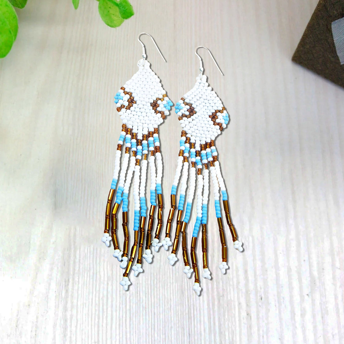 White Seed Beaded Handmade Earrings For Women