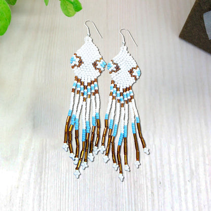 White Seed Beaded Handmade Earrings For Women