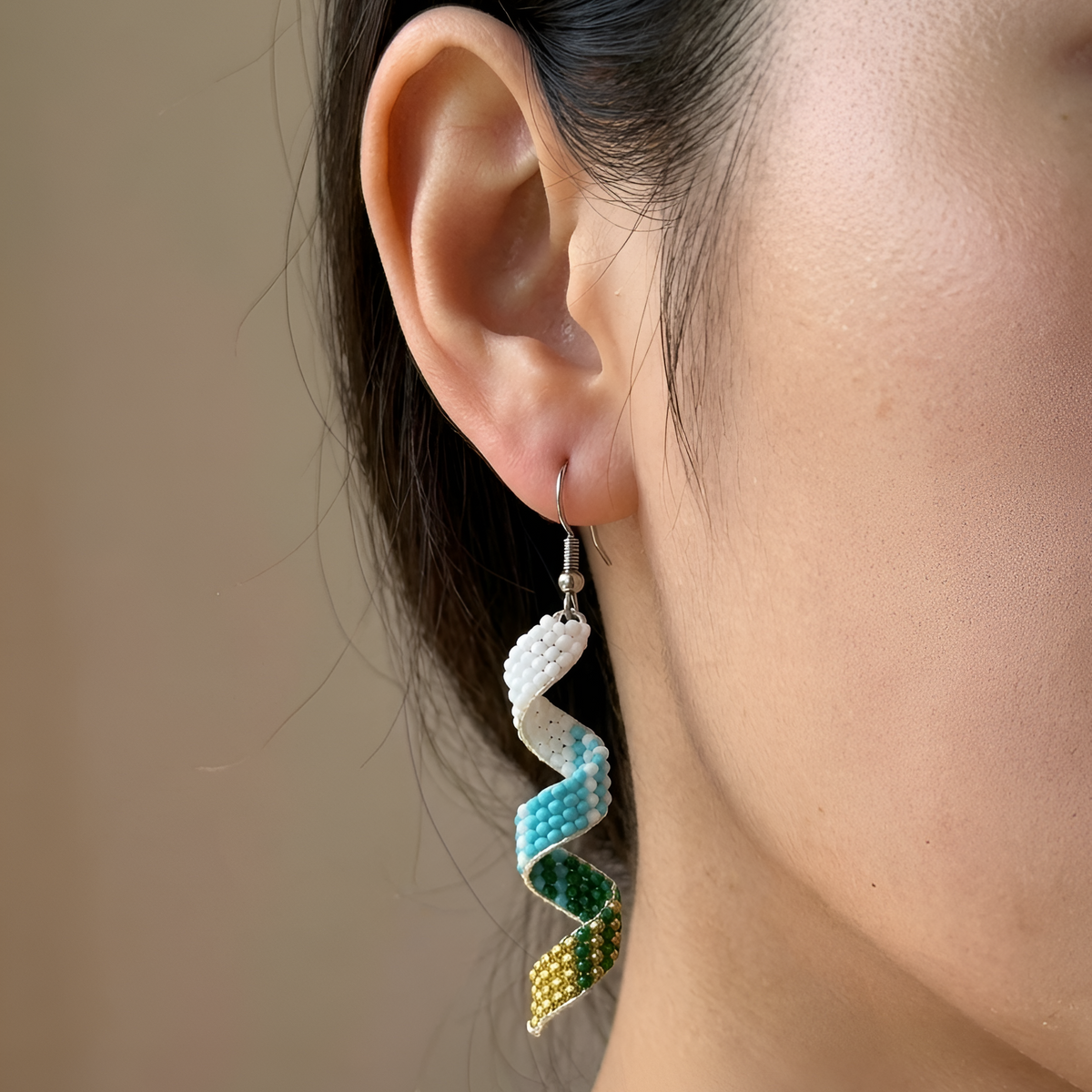 Sacred Spiral Handmade Beaded Drop Black Earrings