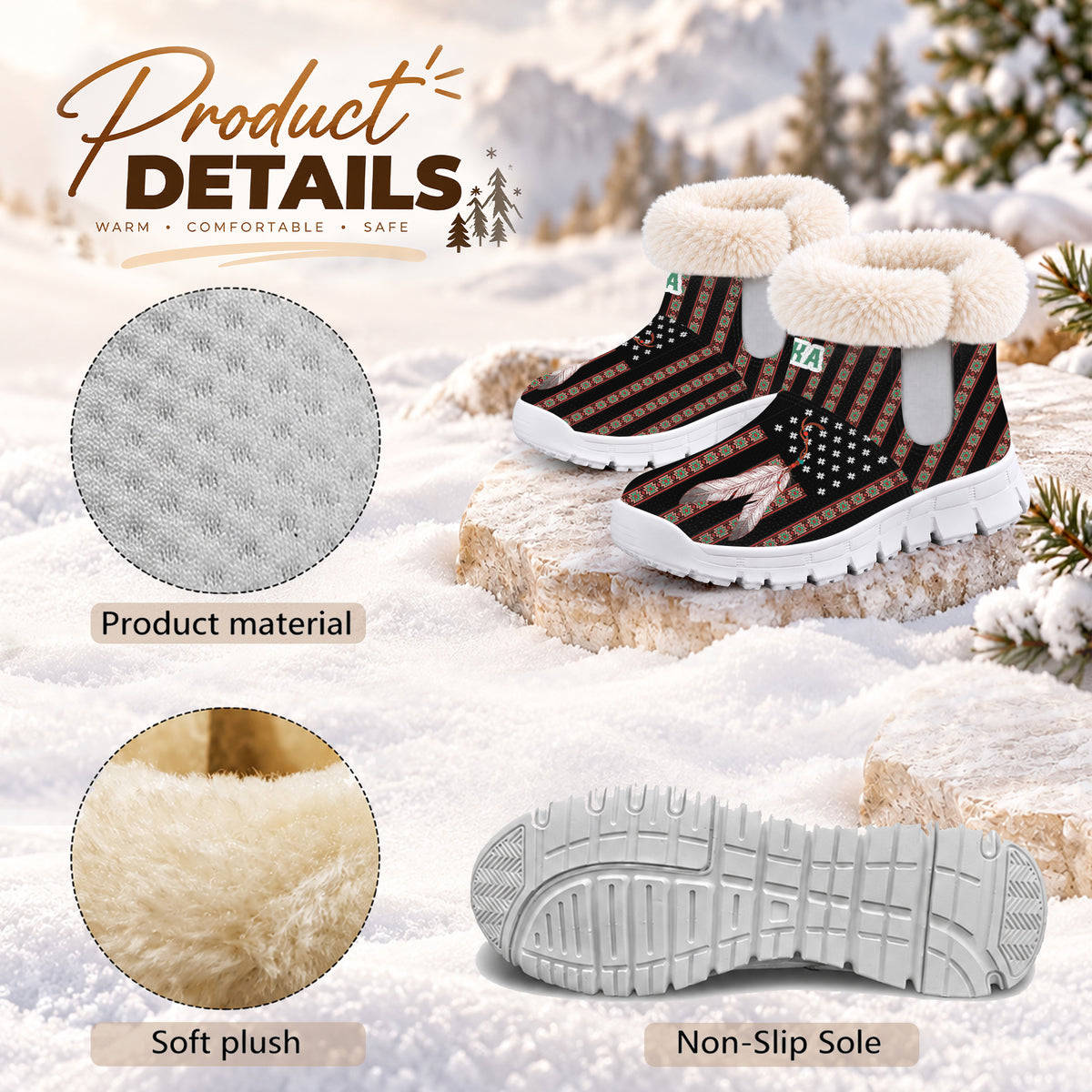 Personalized Snow Boots - Ethnic Stripes & Feather Pattern Great Gift Idea
