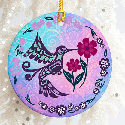 Hummingbird Ceramic Ornament – Floral Christmas Tree Decor & Nature Lover Gift