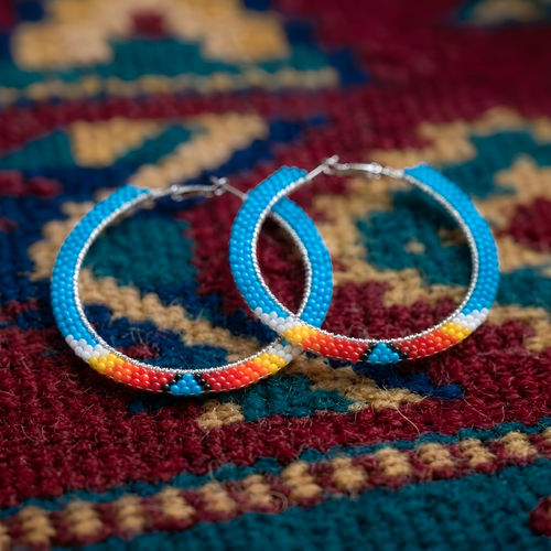 Handmade Beaded Hoop, Colorful Seed Bead Statement Earrings