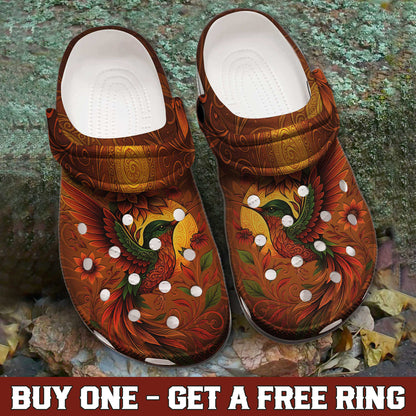 Clogs – Vibrant Bird, Sunflower Bloom & Autumn Swirl Details in Warm Tones