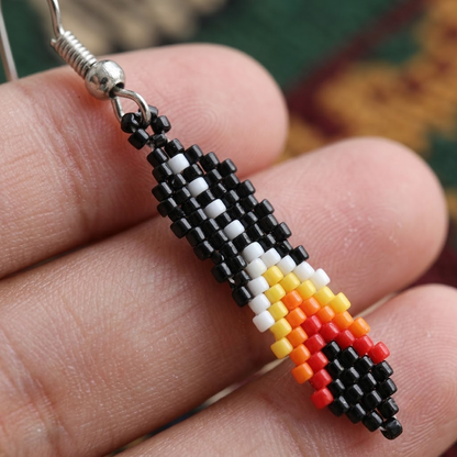 Handmade Beaded Feather, Colorful Seed Bead Dangle Earrings