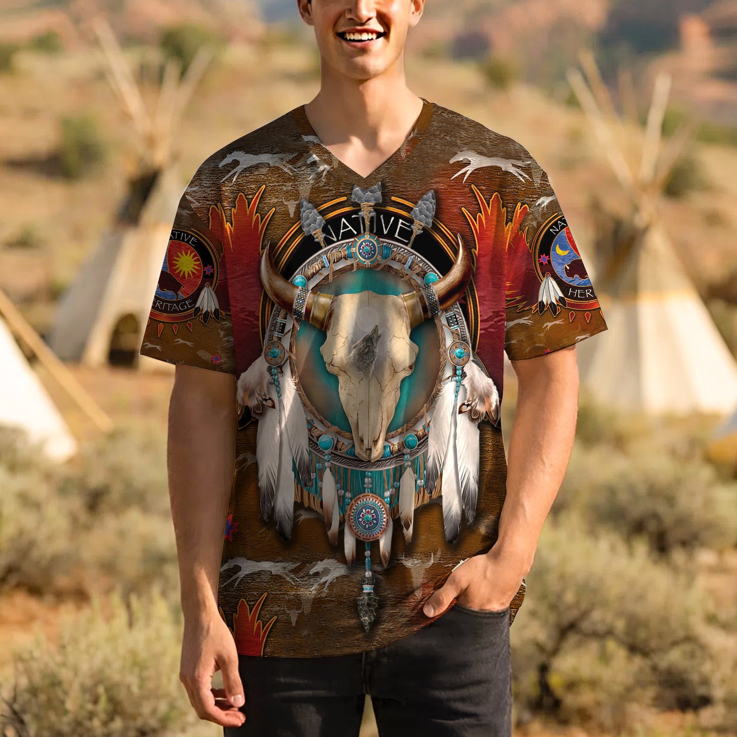 3D T-Shirt "Native American Bison Skull – Tribal Spirit & Heritage Design"