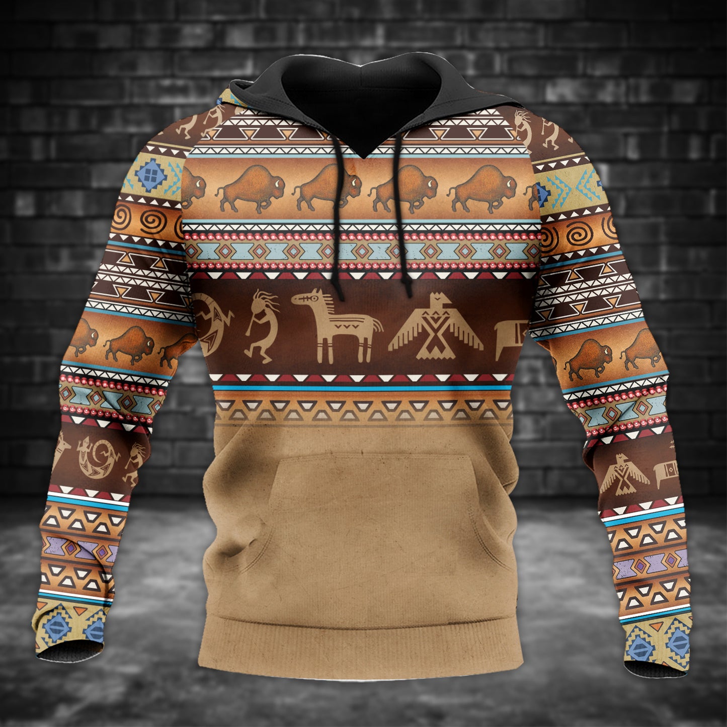 Pattern Buffalo and Native Symbol Print Native American