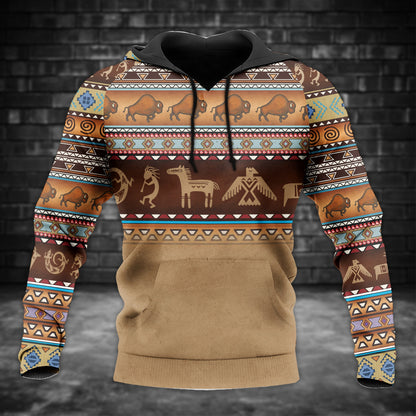 Pattern Buffalo and Native Symbol Print Native American