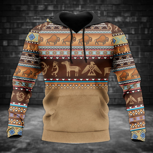 Pattern Buffalo and Native Symbol Print Native American