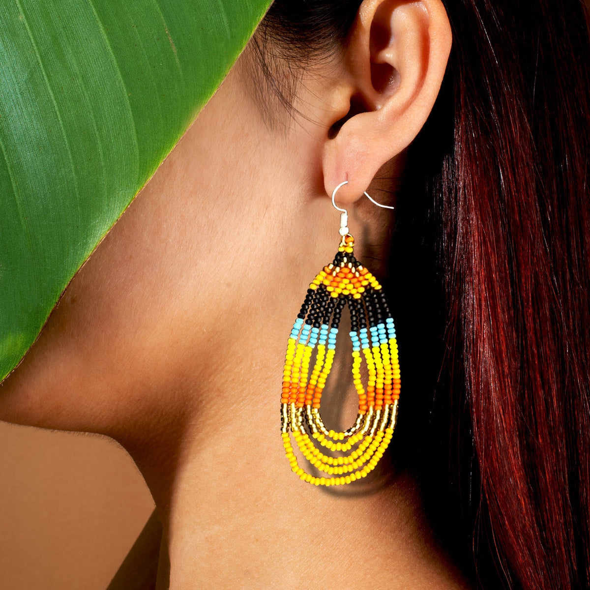 Orange Black Fire Seed Beaded Necklace Earrings  Bear Paw Beadwork