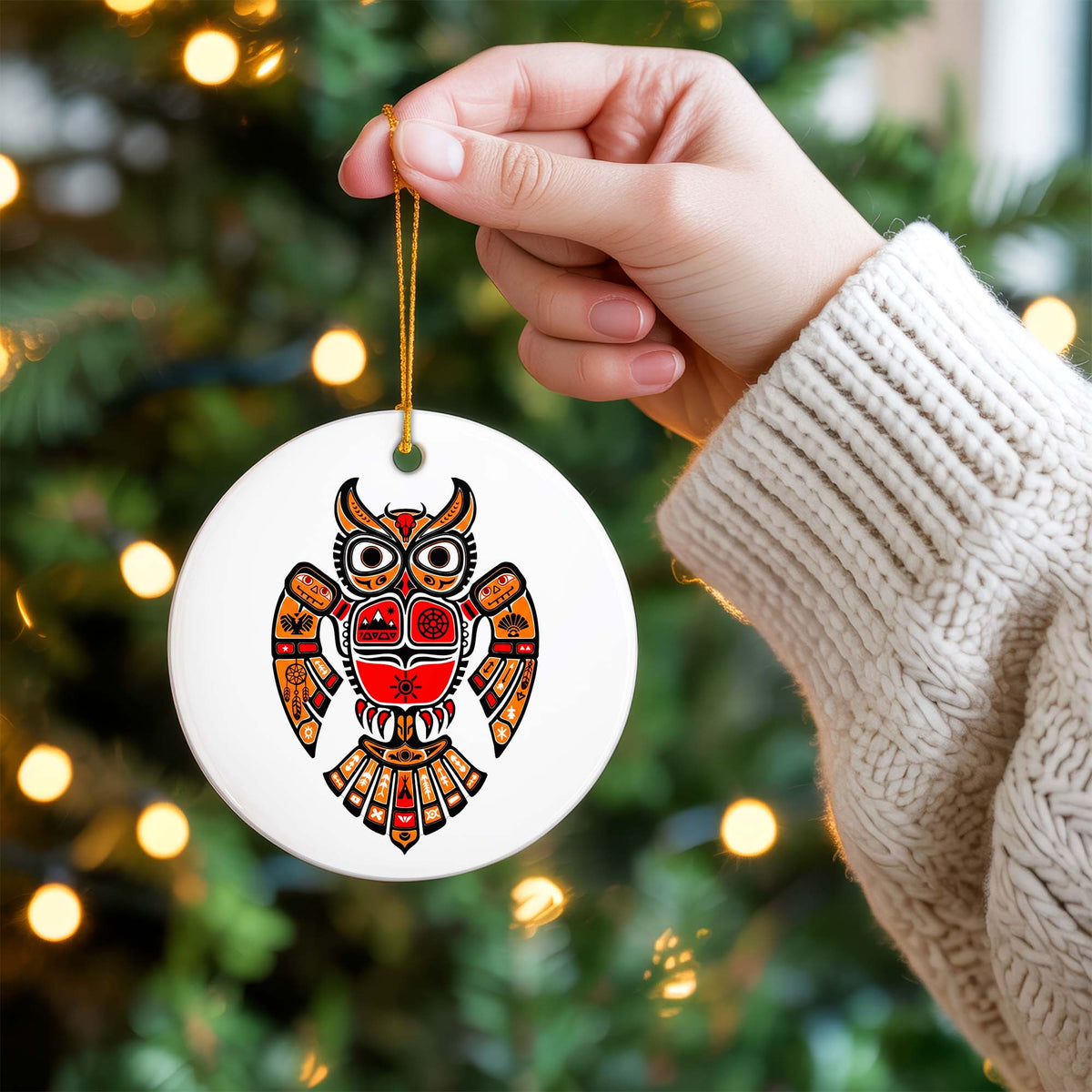 Native American Owl Ceramic Ornament - Sacred Wisdom for Holiday Decor