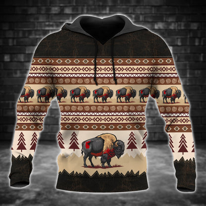 Buffalo Spirit Hoodie – Tribal Forest Pattern Native