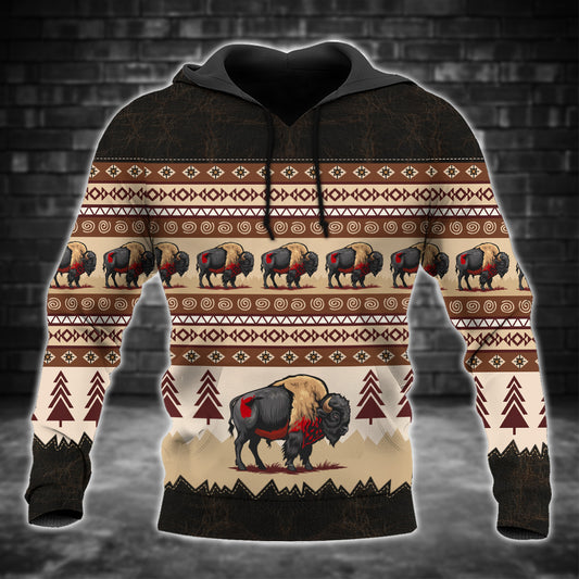 Buffalo Spirit Hoodie – Tribal Forest Pattern Native