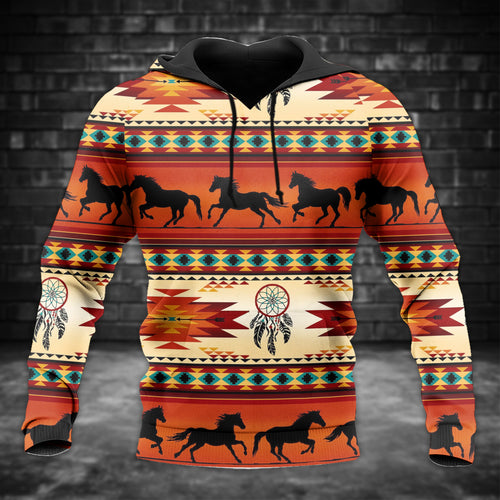 Wild Horse Hoodie – Sunset Tribal Pattern with Dreamcatcher