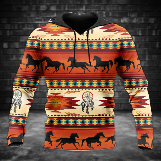 Wild Horse Hoodie – Sunset Tribal Pattern with Dreamcatcher