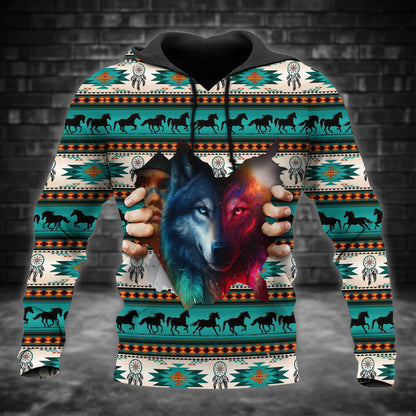 Spiritual Wolves Hoodie – Tribal Horse & Dreamcatcher Print
