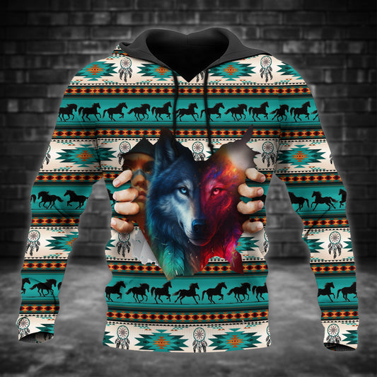 Spiritual Wolves Hoodie – Tribal Horse & Dreamcatcher Print